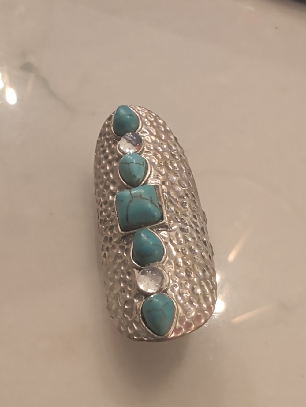Source Unknown Silver Hammered Ring with Turquoise Accents